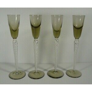Stuart Crystal 4 Air Twist Stem Cordial Aperitif Glasses Smoke 8 1/2" England